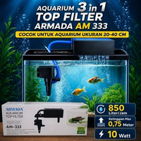 ARMADA AM 333 TOP FILTER AQUARIUM 3 IN 1 SET Box Kotak Atas Power Head Mesin Pompa Celup Selang Spir