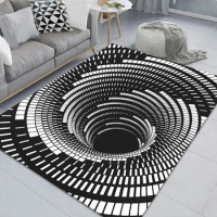 Creative Swirl Carpet Geometric Black and White Grid Bedroom Living Room Non-slip Floor Mat 3D Trap Effect Swirl Illusion Carpet
