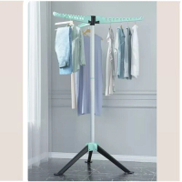 多功能衣帽架 晾衣架 簡約掛衣櫃 曬衣架【黑綠】金屬款-免安裝摺疊-三翅防風-可升降 【大】