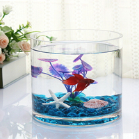 玻璃圓筒魚缸 辦公室桌面魚缸 生態金魚缸 加厚圓形魚缸大號1入