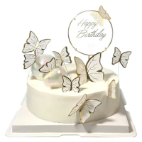 11Pieces Pink Purple Butterfly Cake Toppers Happy Birthday Metal Gold Happy Birthday Cake Topper Butterfly Birthday Cake Decor