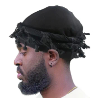 Vintage Twist Head Wraps Durag With Tassel for Men Black Grey Turban Scarf Tie Boys Hair Wrap Hip Hop Style