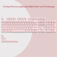 113 Key Jelly Top Print Keycaps Ice Crystal Translucent Pink OEM Profile Key cap for Cherry MX 61 68 104 Mechanical Keyboard