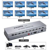 4K 60Hz HDMI Splitter HDMI2.0 1x8 Splitter Multi Screen Share Display Video Converter RS232 for Camera Laptop PC To TV Monitor