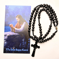 Paket Rosario Bapa kami 77 Bapa kami Manik susu Hitam - Kalung Benediktus - Rosario Katolik