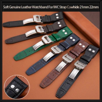 Soft Genuine Leather Watchband For IWC Strap Cowhide 21mm 22mm Bamboo Grain Rivets Mark Big Pilot Spitfire PORTOFINO Accessories