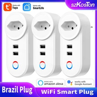 Tuya Wifi Smart Plug Socket Brazil 16A Outlet USB Ports Charging Kitchen Home Appliances Timer for Alexa Google Smart Life APP