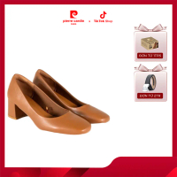 [HỎA TỐC HCM] Giày gót vuông Pierre Cardin mũi tròn, đế cao +6cm, chất liệu da mềm không đau