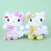 13CM Kawaii Sanrio Anime Hobby Hello Kitty Cartoon 50Th Anniversary Plush Toy Pendant Keychain Girly Gift
