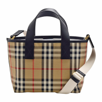 BURBERRY 巴寶莉  經典格紋帆布皮革手提/斜背包(米色)