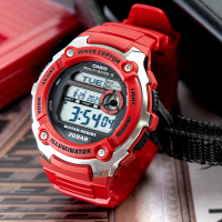 【CASIO 卡西歐】世界五局電波運動腕錶-紅(WV-200R-4A)