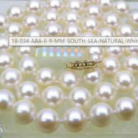 18" AAA 8-9 MM SOUTH SEA NATURAL White PEARL NECKLACE 14K GOLD CLASP