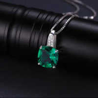 JewelryPalace Simulated Nano Green Emerald Created Ruby 925 Sterling Silver Pendant Necklace Women Gemstone Solitaire No Chain