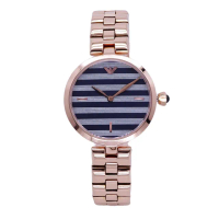 【EMPORIO ARMANI】ARMANI 幾何線條時尚優質女性優質腕錶-玫瑰金-AR11220