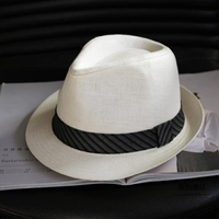 春夏手工編織男士草帽休閒英倫大頭爵士帽夏天白色紳士遮陽帽