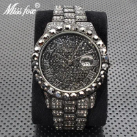 Stylish Black Crytal Watch For Men Unique Full Paved Diamond Quartz Timepiece Top Brand Fashion Bling Ice Out Male Hip Hop Clock