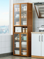 廚房用品夾縫置物架落地式多層放鍋具調料收納柜帶門儲物架碗櫥柜