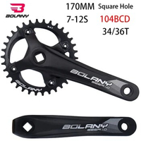 Bolany 104BCD Crankset square connecting rods Aluminum Alloy 170mm 34/36T Single Chainring Crank for 7/8/9/10/11/12S MTB Bike