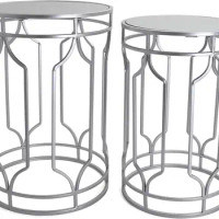 Round End Table Set - Silver End Tables with Mirrored Tops - Nesting Round Accent Tables - Silver and Mirrored Metal Side Tables