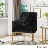 2023 New Modern Tufted Glam Accent Chair with Velvet Cushions and U-Shaped Base, Emerald and Gold Finish, 26"D X 26"W X 34"H