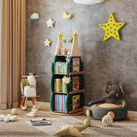 360度旋轉書架兒童繪本架學生收納實木寶寶書柜閱讀區網紅繪本架