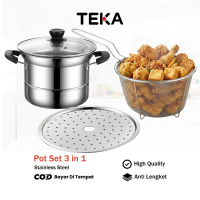 TEKA 3 In 1 Kuping Panci Sup Korea Stainless Steel Panci Deep Fryer/Panci Set Goreng Kukus Masak Ste