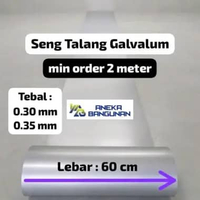 Seng Talang Galvalum Lebar 60 cm Anti Karat (meteran) Seng Plat Tebal 0.35 mm (lebar 60 cm, panjang 