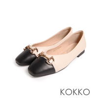 KOKKO小香風拼接時髦金屬飾扣包鞋米色