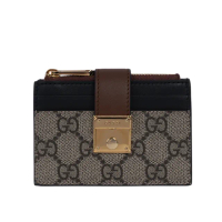 【GUCCI 古馳】Padlock 鎖釦設計附證件夾層拉鍊卡夾包/零錢包(烏木色/黑色)