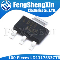100pcs LD1117S33CTR SOT-223 LD1117S33 SOT223 LD33 IC REG LDO 3.3V 950MA Adjustable and fixed low drop positive voltage regulator