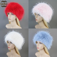 2023 New Fall Winter Women's False Raccoon Fur Cap Russian False Fur Hats Dome Fashion Thick Downy windshield Mongolian Fur Hat