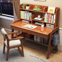 書架 ● 實木 書架 一體 桌子臥室北歐中小 學習寫字桌2021年網紅兒童書桌
