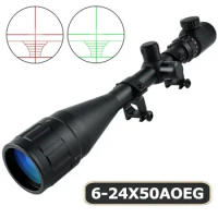 Hunting 6-24x50AOEG Scopes Red Green Illuminated Rifle Scope Tactical Riflescope Air Guns Sniper Rifle Scope with 11/20mm Mount