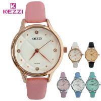 KEZZI K-1567 優雅菱格壓紋細錶帶鑲鑽錶