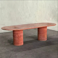 Good Price Natural Red Travertine Dining Table Stone Furniture Dining Table Fluted Oval Marble Travertine Dining Table