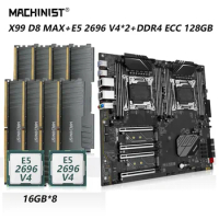 MACHINIST X99 D8 MAX Motherboard LGA 2011-3 Dual CPU Kit Set Xeon E5 2696 V4*2 Processor 128G=16G*8 DDR4 ECC RAM Eight-Channels