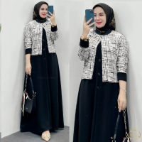 Zahira Lolita Maxy 2in1 Baju Gamis Knit Kombinasi Kaos Jaket Premium Lengan Panjang LD 115cm PB 135c