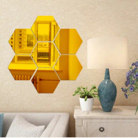 China Factory Acrylic Self-Adhesive Background Decorative Hexagonal Mirror Wall Sticker
