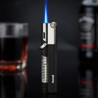 AOMAI-Metal Cigarette Lighter with Safety Lock, Visible Transom, Cigar Lighter, Direct Injection Torch Windproof Lighter Kitchen