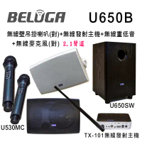 BELUGA 白鯨牌 U650B 無線壁掛音響喇叭2.1豪華美聲組(含重砲組+無線手持麥克風1對U530MC)-白色