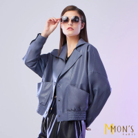 MON’S 寬鬆翻領口袋綿羊皮衣外套(100%綿羊皮)