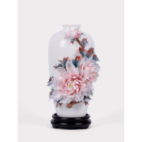 免運 快速出貨陶瓷擺件陶瓷40cm釉下彩牡丹瓷花花瓶擺件家居飾品瓷器工藝品高檔瓷瓶禮品大師手作藏品