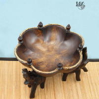 中式實木雕大象水果盤擺件家居客廳茶幾裝飾糖果盤個性ktv瓜子盤