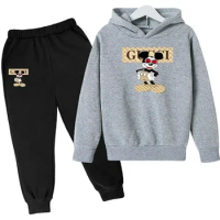 Disney Potdemiel Mickey Anime Children's Boys Girls' Clothing Children's Fashion Hoodie Pants Set Kid's Clothing Sportswear