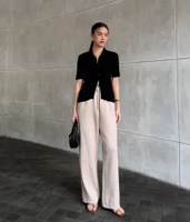 GONEGANI OFFICIAL - Celana Daily Wanita Kulot Highwaist Casual Look Comfy Pants Ivory