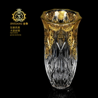 歐式水晶玻璃描金花瓶家居臺面擺件大號花瓶百合插花瓶輕奢裝飾瓶