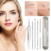 Jarum Jerawat Keluli Tahan Karat, Set 5, dengan Klip dan Pinset, untuk Menghilangkan Jerawat, X1J0