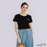 【Arnold Palmer 雨傘】女裝-單色傘基本款T恤(黑色)