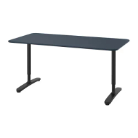 BEKANT 書桌/工作桌, 油氈 藍色/黑色, 160 x 80 公分