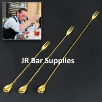 1PCS Stainless Steel Trident Bar Spoon Cocktail Mixing Spoon Bar Spoon with Fork Bar Stirring Mixing 30cm/40cm/50cm-Gold Plating